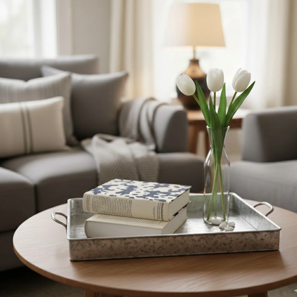 Small living room decor with minimal coffee table styling