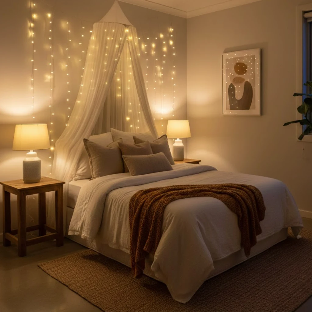 Soft lighting ideas for a cozy small bedroom