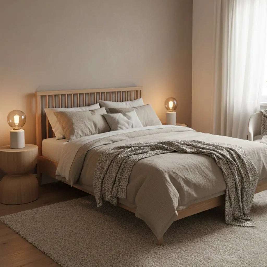 Soft rug adding warmth to a small bedroom