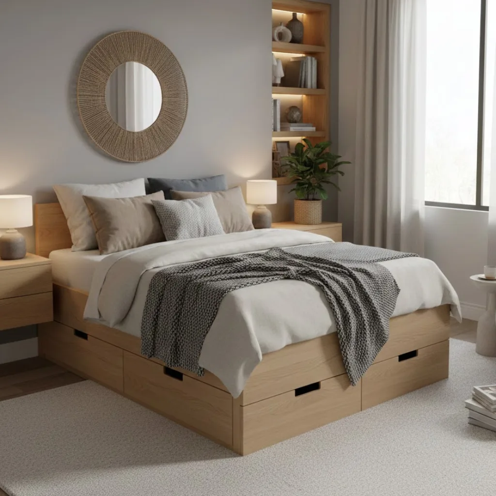 Storage bed frame idea for small cozy bedrooms