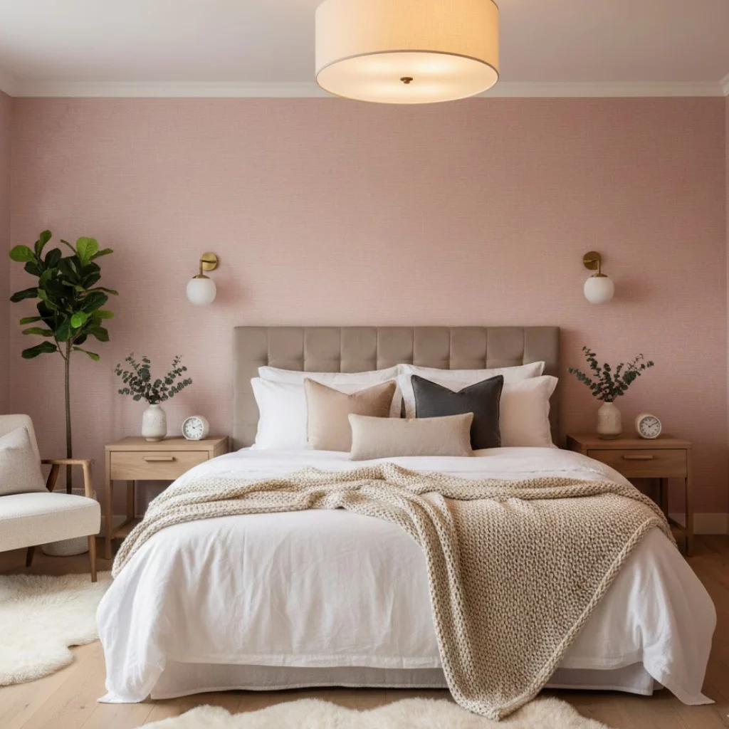Stunning pink wallpaper ideas transforming a modern space with soft blush tones and elegant interior design.