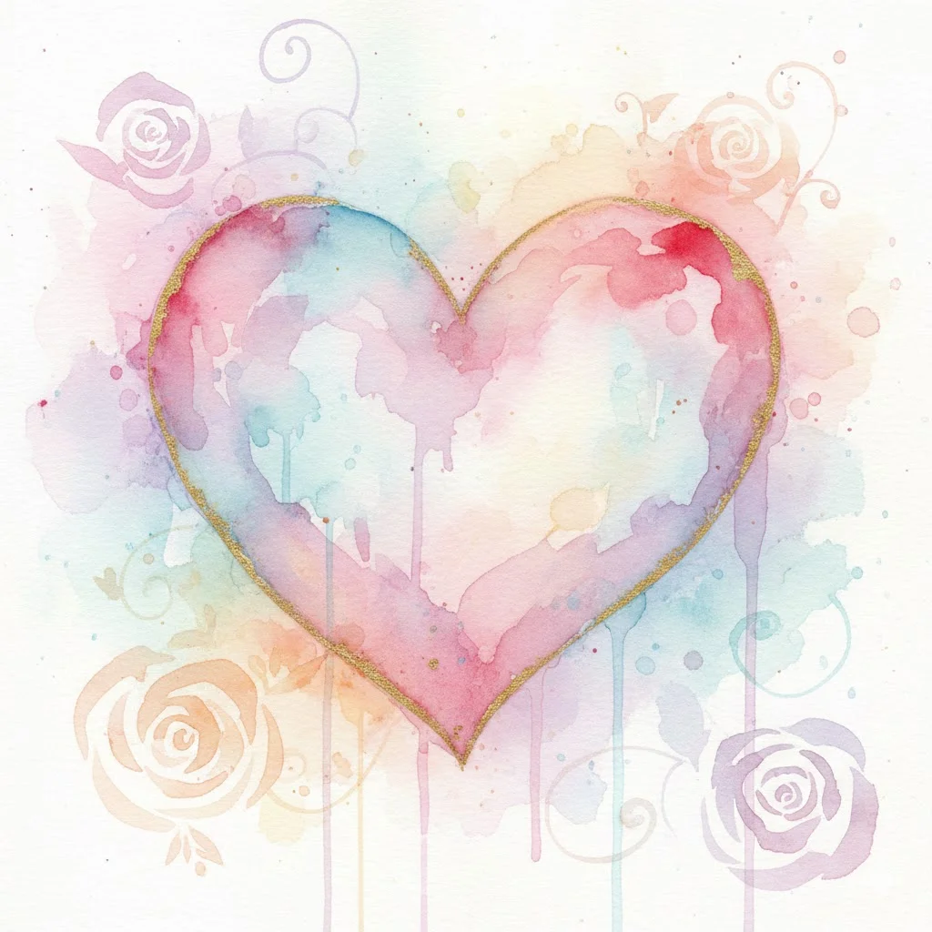 Watercolor heart Valentine background with artistic romantic style
