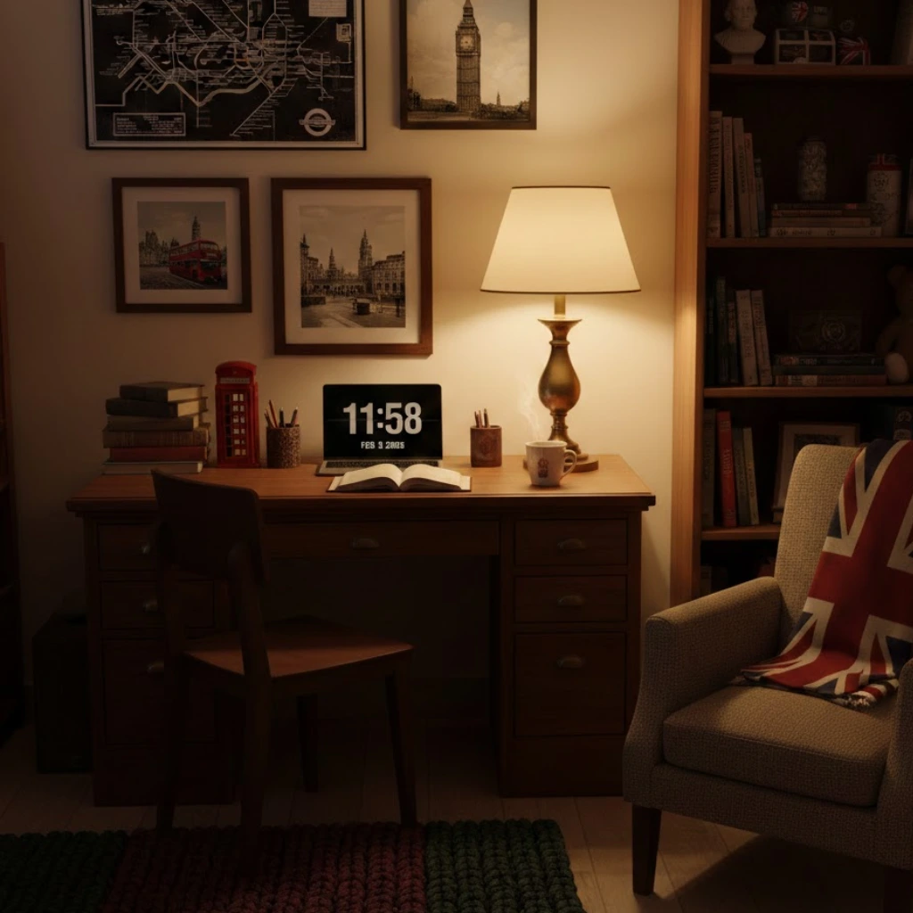 Cozy dorm room desk setup designed for studying in comfort