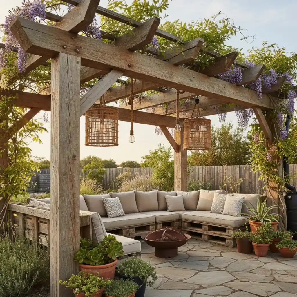 DIY pergola ideas using reclaimed wood materials