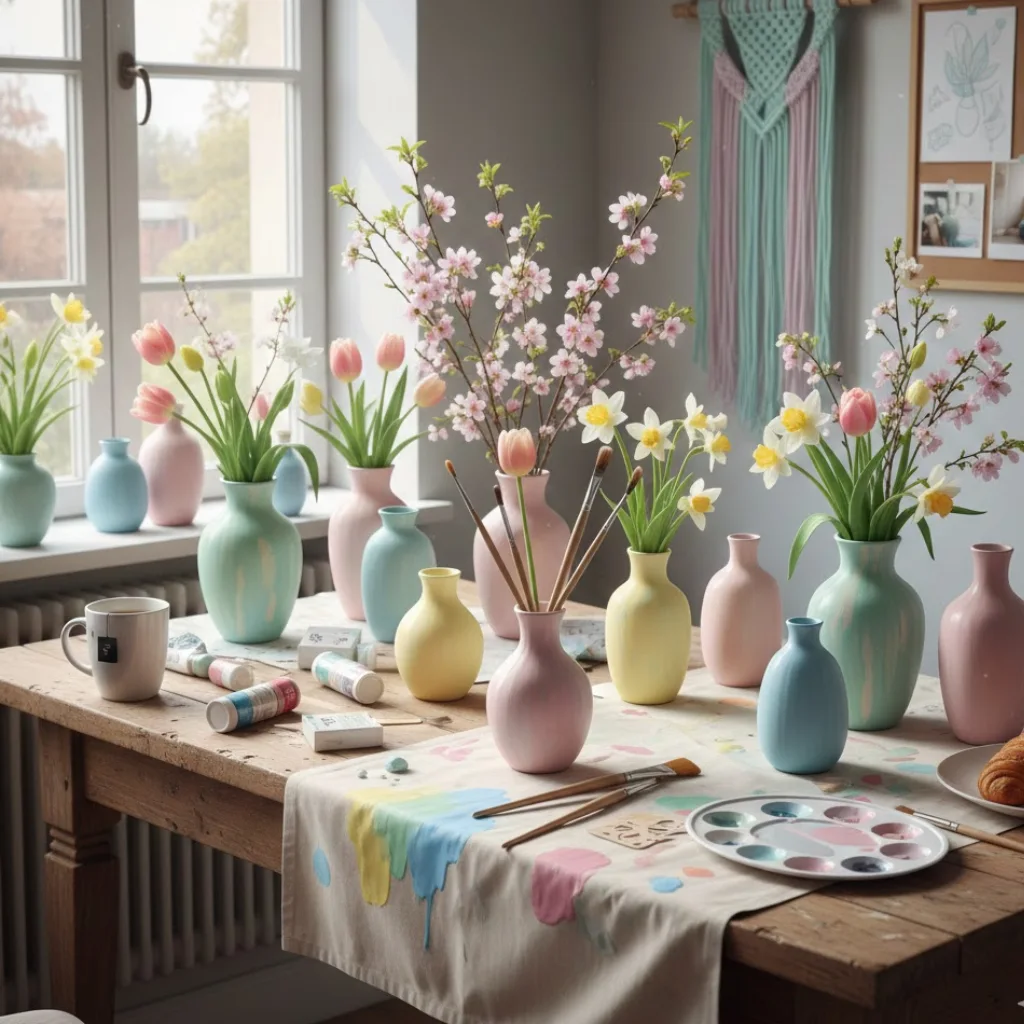 DIY spring decor projects using painted vases and florals