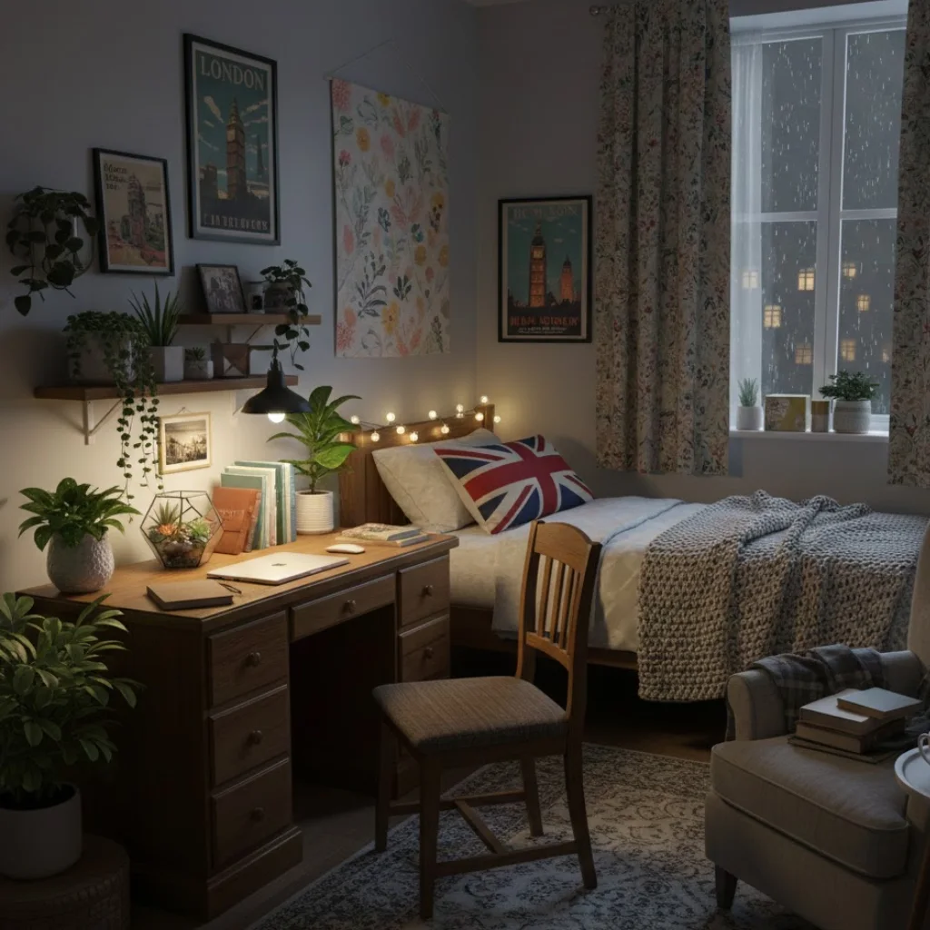 Dorm room decor idea featuring indoor plants for a fresh aesthetic