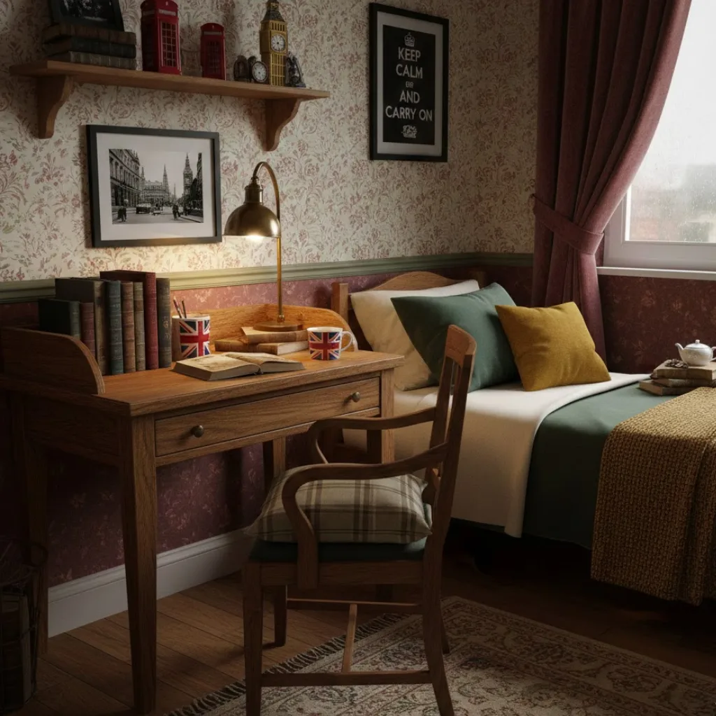 Dorm room design featuring warm wooden furniture for a cozy look