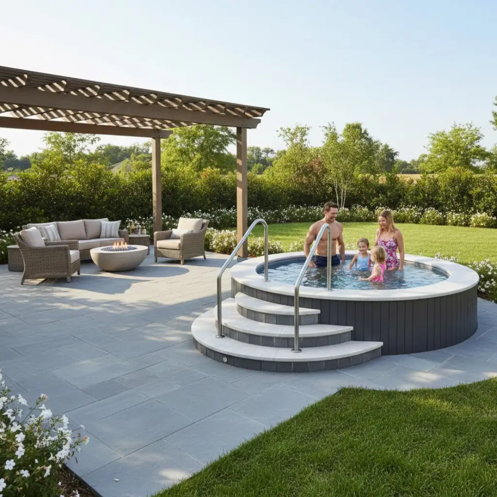 Family-friendly outdoor jacuzzi designed for safety and everyday backyard use