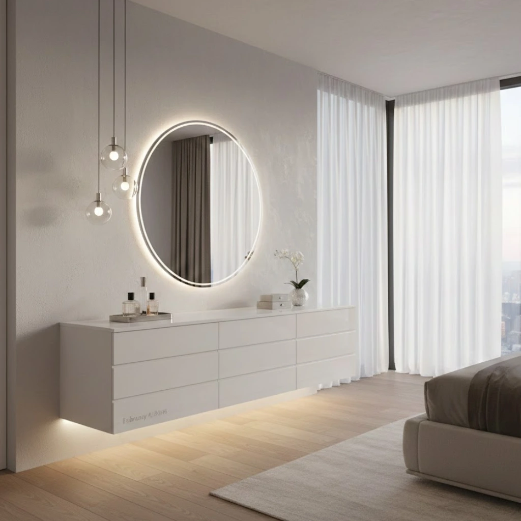 Floating dressing table idea with wall-mounted design for modern bedrooms.