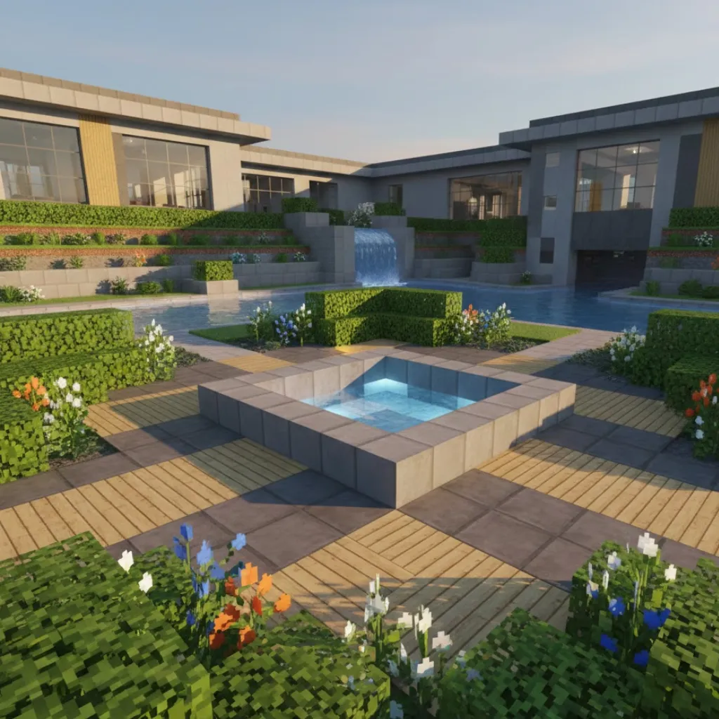 Gaming-inspired outdoor jacuzzi design with clean and creative layout