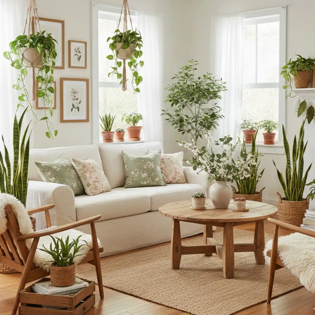 Indoor greenery bringing a fresh spring feel to home decor.