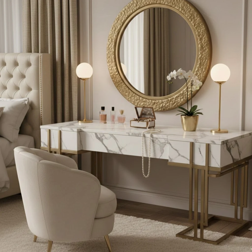 Luxury dressing table idea for bedroom with premium finishes and glamorous design.