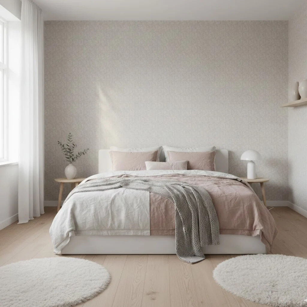 Minimalist wallpaper enhancing a clean and calming bedroom interior design.