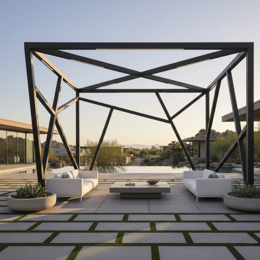 Modern pergola ideas with sleek metal structure