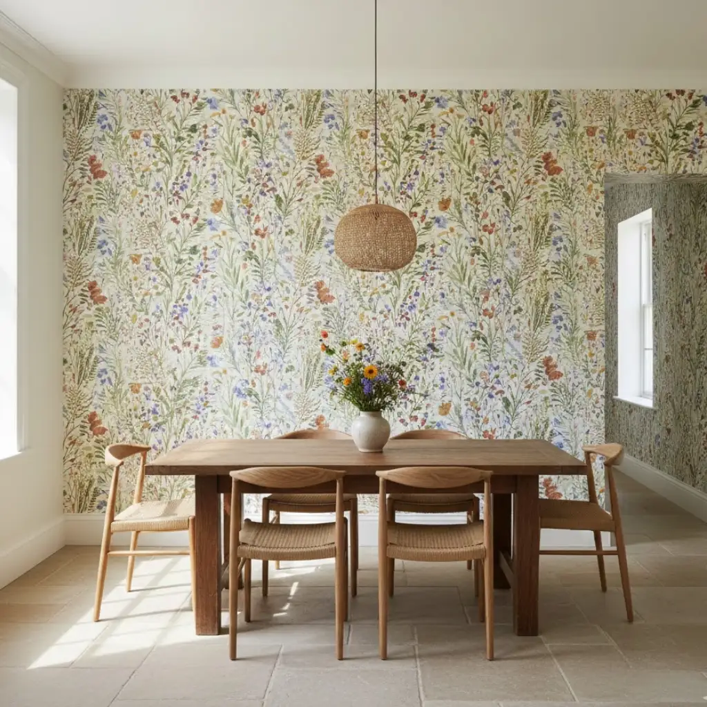 Nature-inspired flower wallpaper featuring wildflowers for fresh and natural home decor