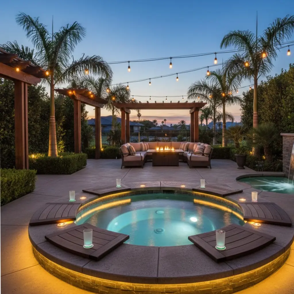 Outdoor jacuzzi setup designed for entertaining and social backyard gatherings