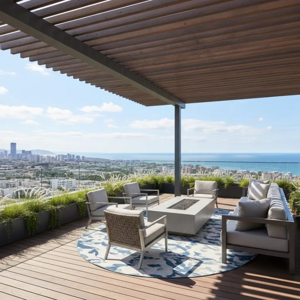 Pergola ideas for open terrace with airy modern design