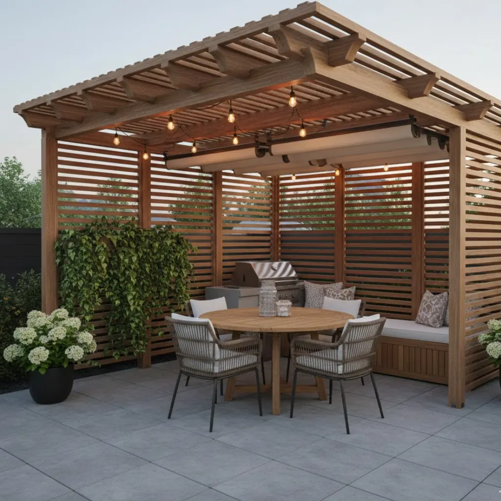 Pergola ideas for patio with outdoor seating and shade