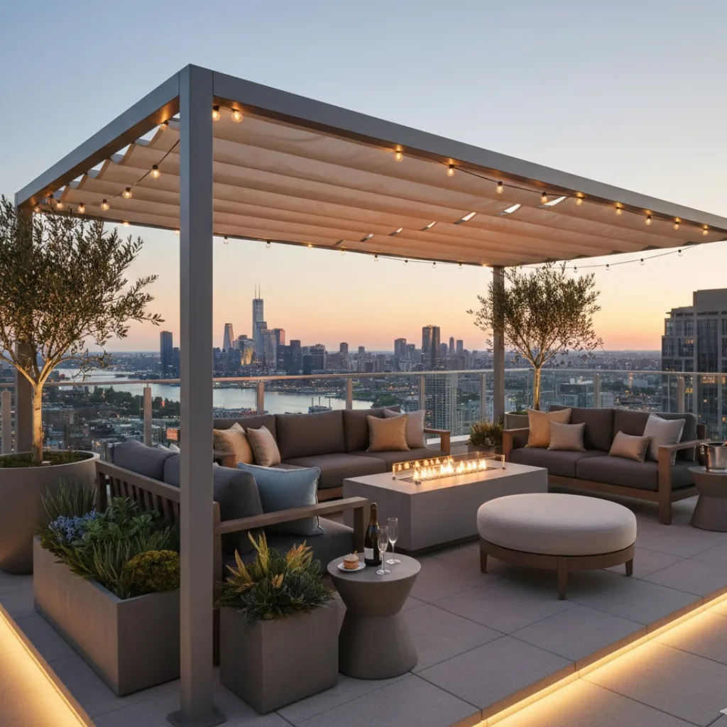 Pergola ideas terrace designed for rooftop relaxation
