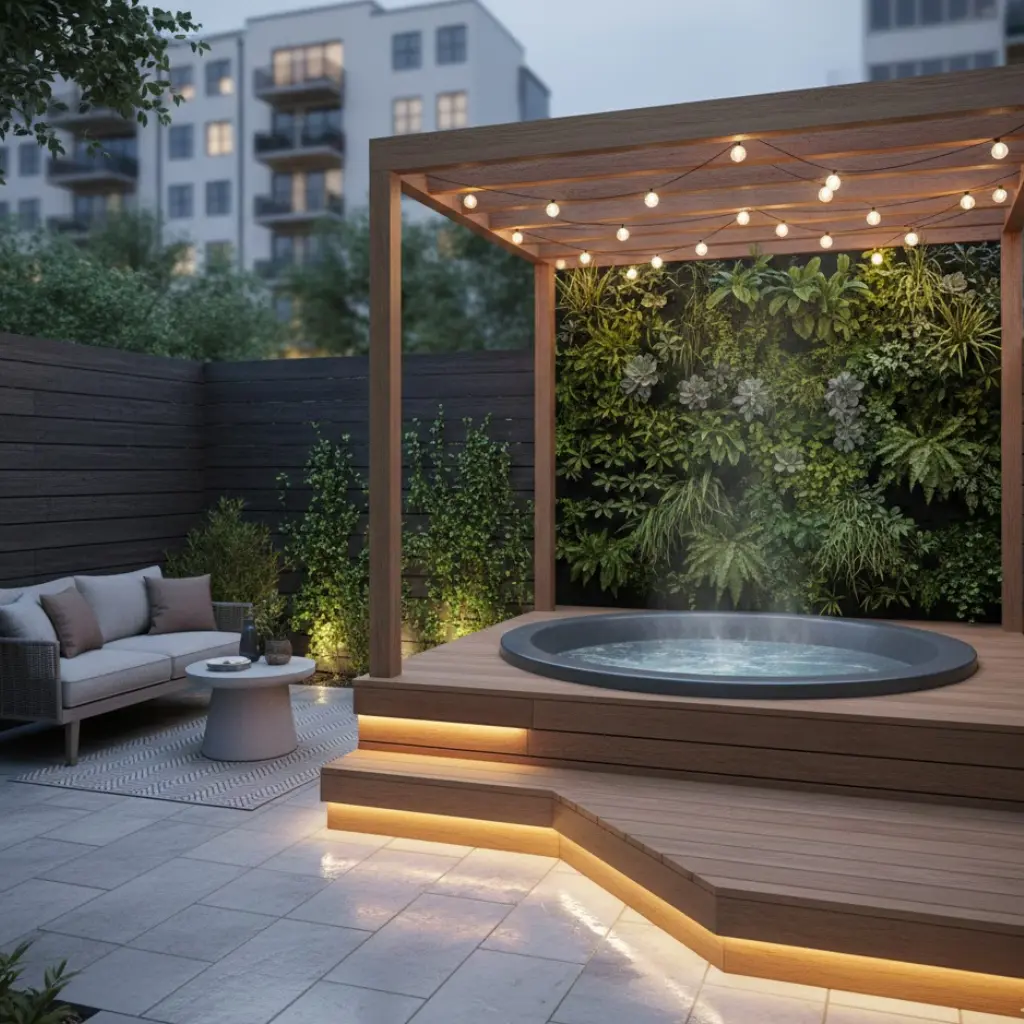 Small backyard jacuzzi setup maximizing space with smart and stylish design