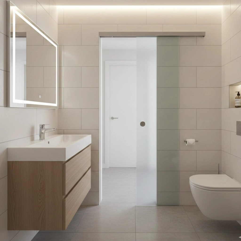 Small bathroom featuring space-saving fixtures and a clever layout to maximize limited space