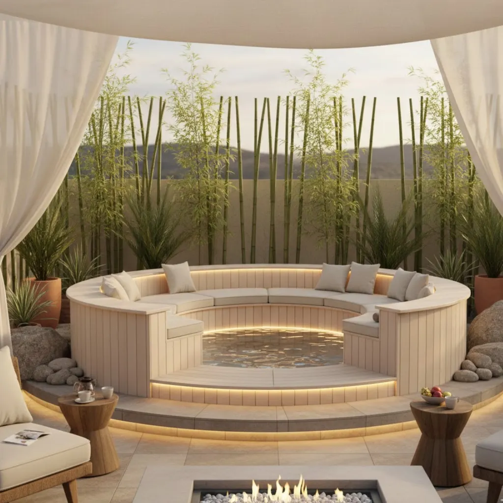 Spa-inspired outdoor jacuzzi designed for relaxation and wellness at home