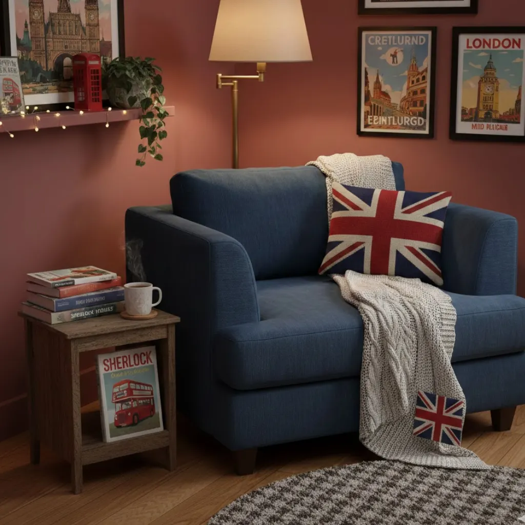 UK-inspired dorm room idea featuring a cozy reading corner