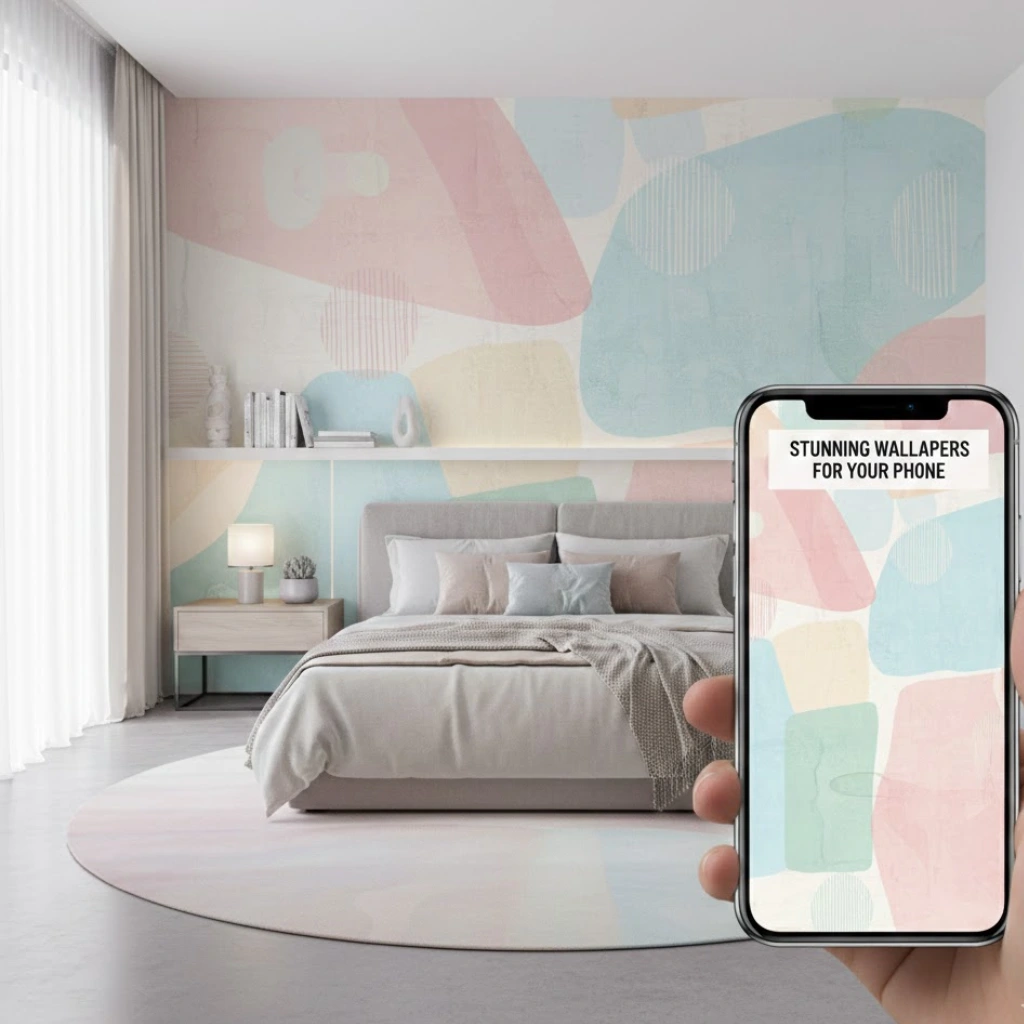 Wallpaper design inspired by phone wallpapers creating a cohesive and modern home aesthetic.