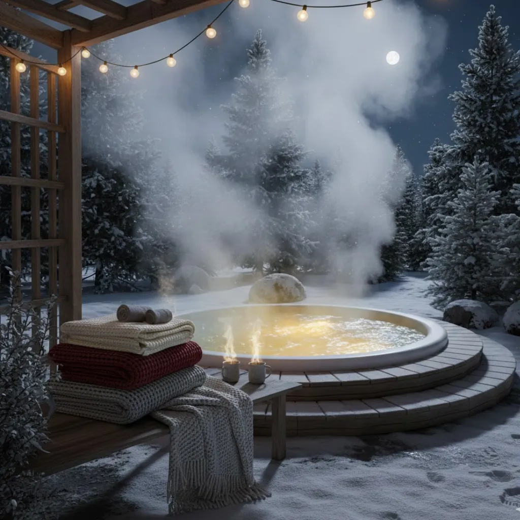 Winter-ready outdoor jacuzzi creating a cozy and relaxing backyard escape