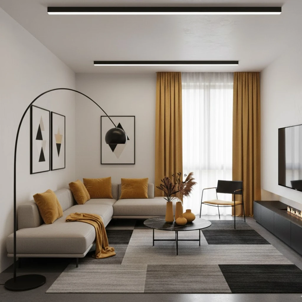 Yellow living room ideas decor using cushions and accessories.