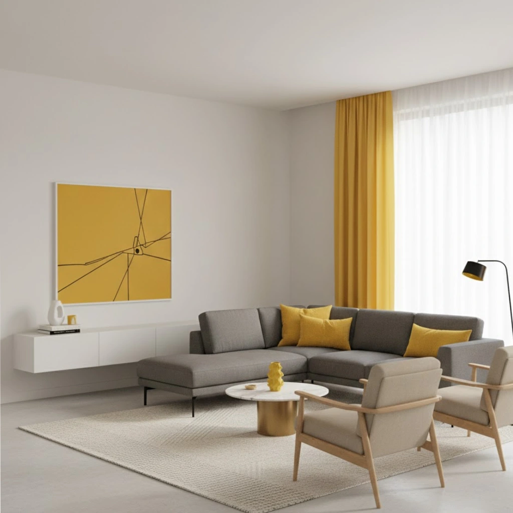 Yellow living room ideas modern with minimalist and sleek design.