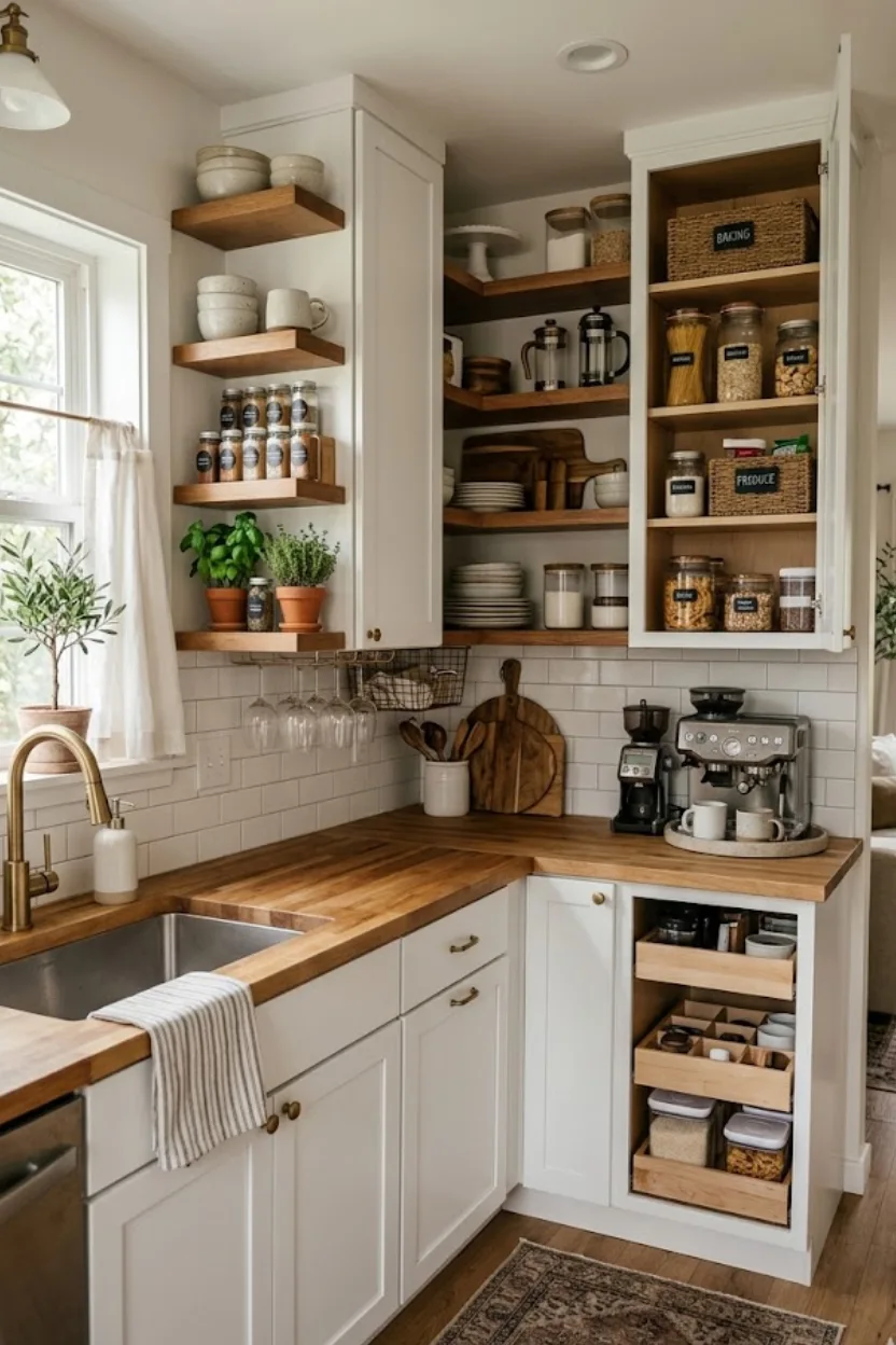 Organized Kitchen Shelving Ideas that make the space feel efficient and spacious.