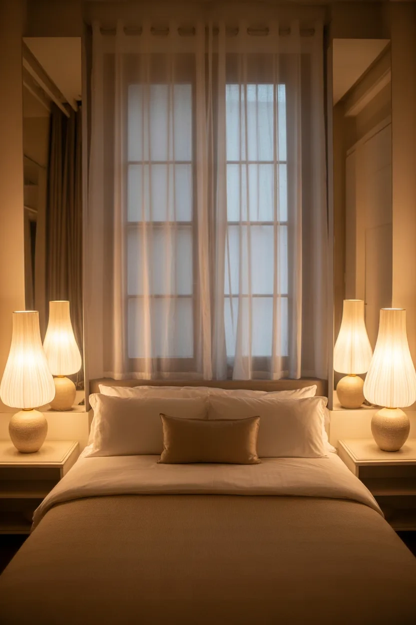 Small Bedroom Ideas using lighting and mirrors to make the room look bigger