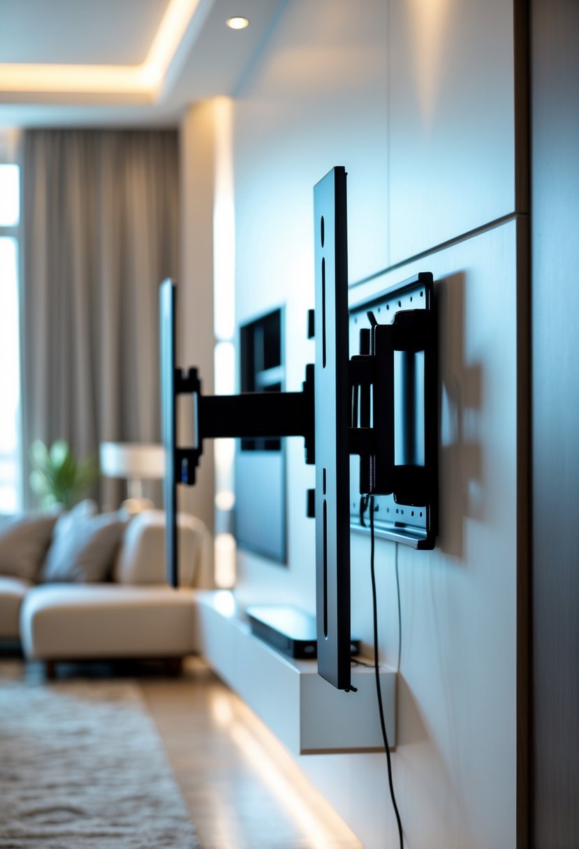 A flat-screen TV mounted on a wall with hidden cables in a modern living room.