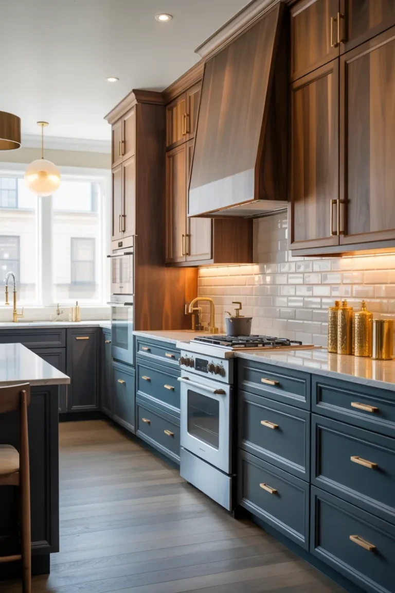 Cabinet Makeover Ideas with mixed cabinet materials for a custom designer kitchen look