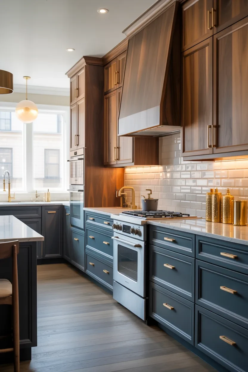 Cabinet Makeover Ideas with mixed cabinet materials for a custom designer kitchen look