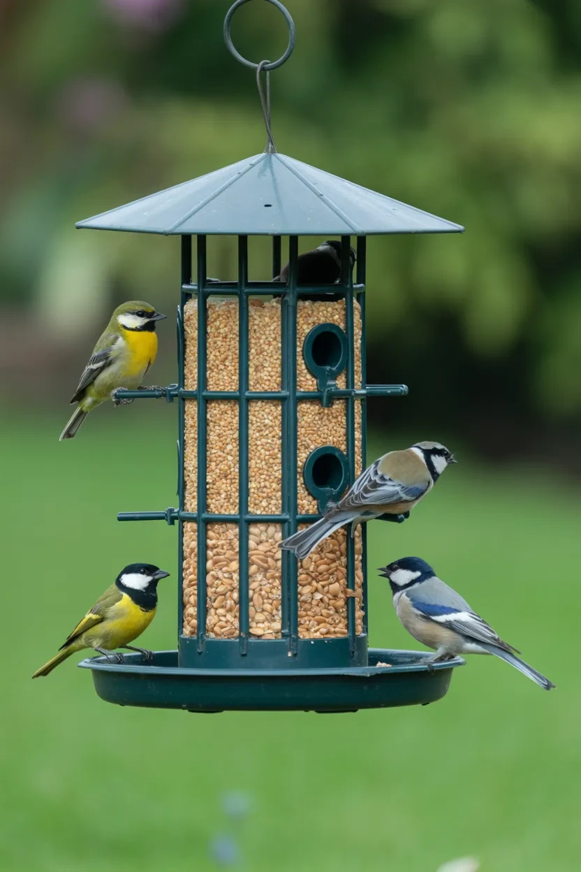Garden Bird Feeders Ideas tray feeder with multiple compartments for different birds