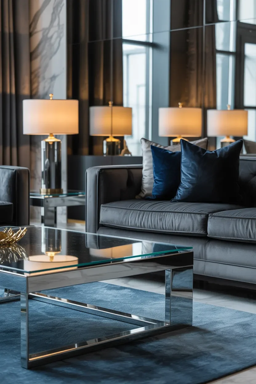 Gray and Blue Living Room Ideas enhanced with metallic accents for a polished modern look