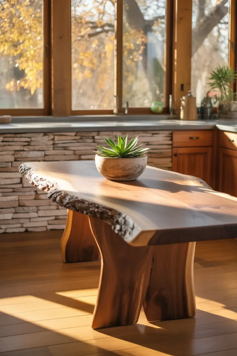 Nature-inspired Discover inspiring Kitchen Table Ideas to elevate your space. These Kitchen Table Ideas add style, function, and charm to everyday dining. and a small plant centerpiece.