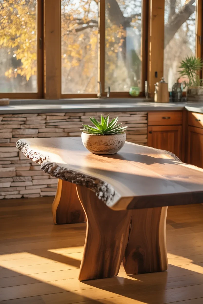 Nature-inspired Discover inspiring Kitchen Table Ideas to elevate your space. These Kitchen Table Ideas add style, function, and charm to everyday dining. and a small plant centerpiece.