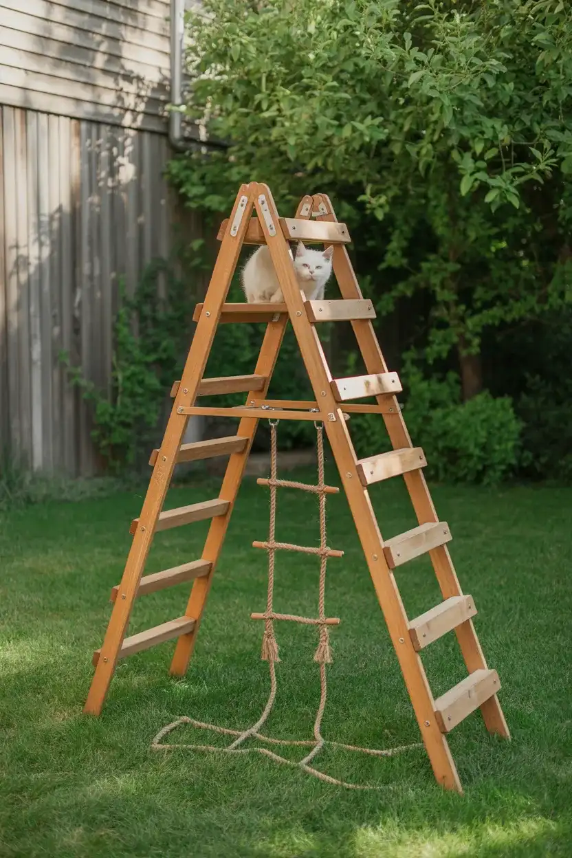 Outdoor Cat Tree Ideas using a ladder style climbing frame for cats