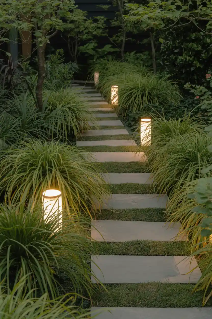 Shade Loving Perennials Garden Ideas featuring Japanese forest grass along a shaded path (1)