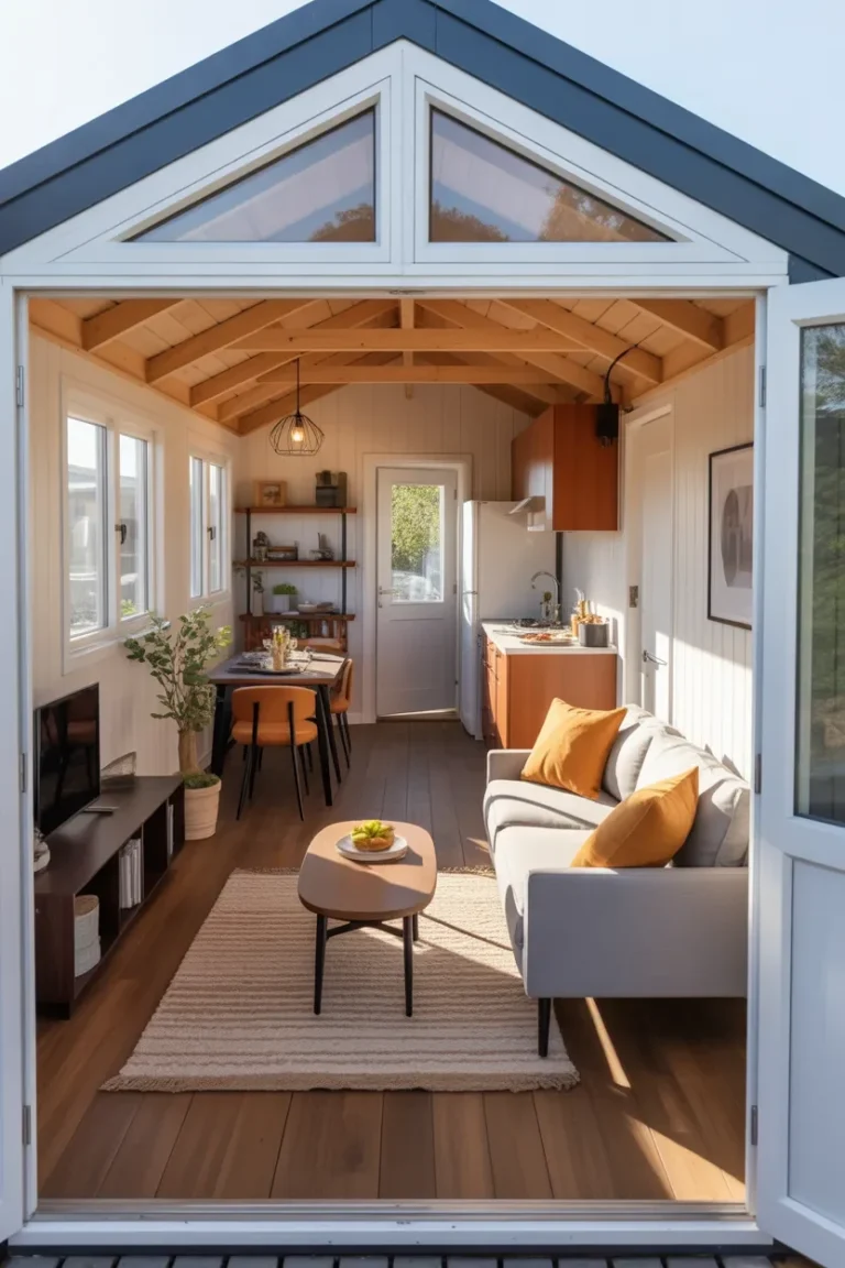 Shed House Interior Ideas open concept 16x40 shed house living room kitchen and dining zones