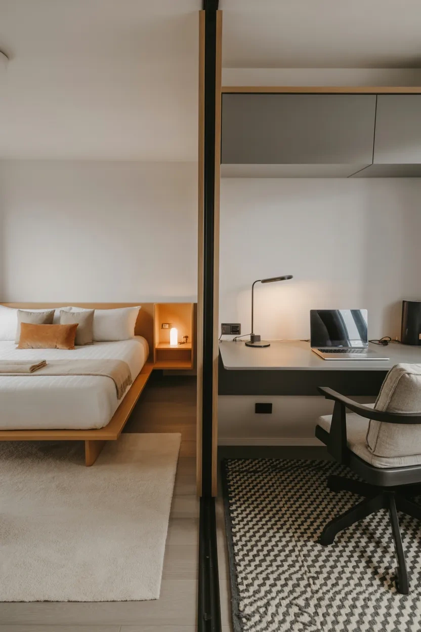Small Room Makeover Ideas creating zones in a small room with separate sleeping and workspace areas
