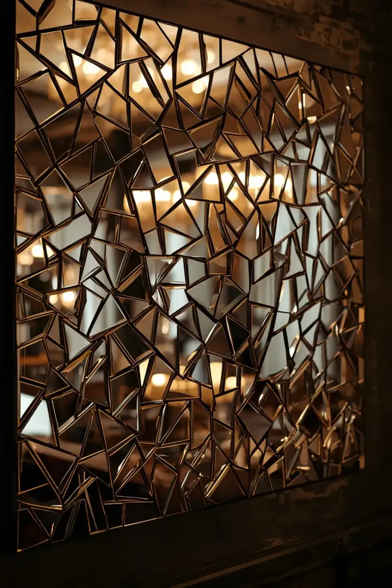 Broken mirror mosaic panel DIY 3D wall art ideas that bounce light beautifully in any room