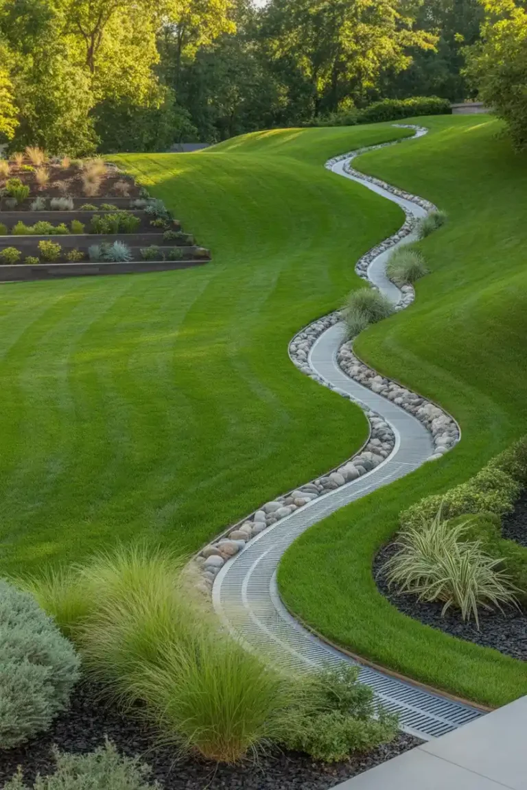DIY French Drain ideas with backyard swale and underground drainage system