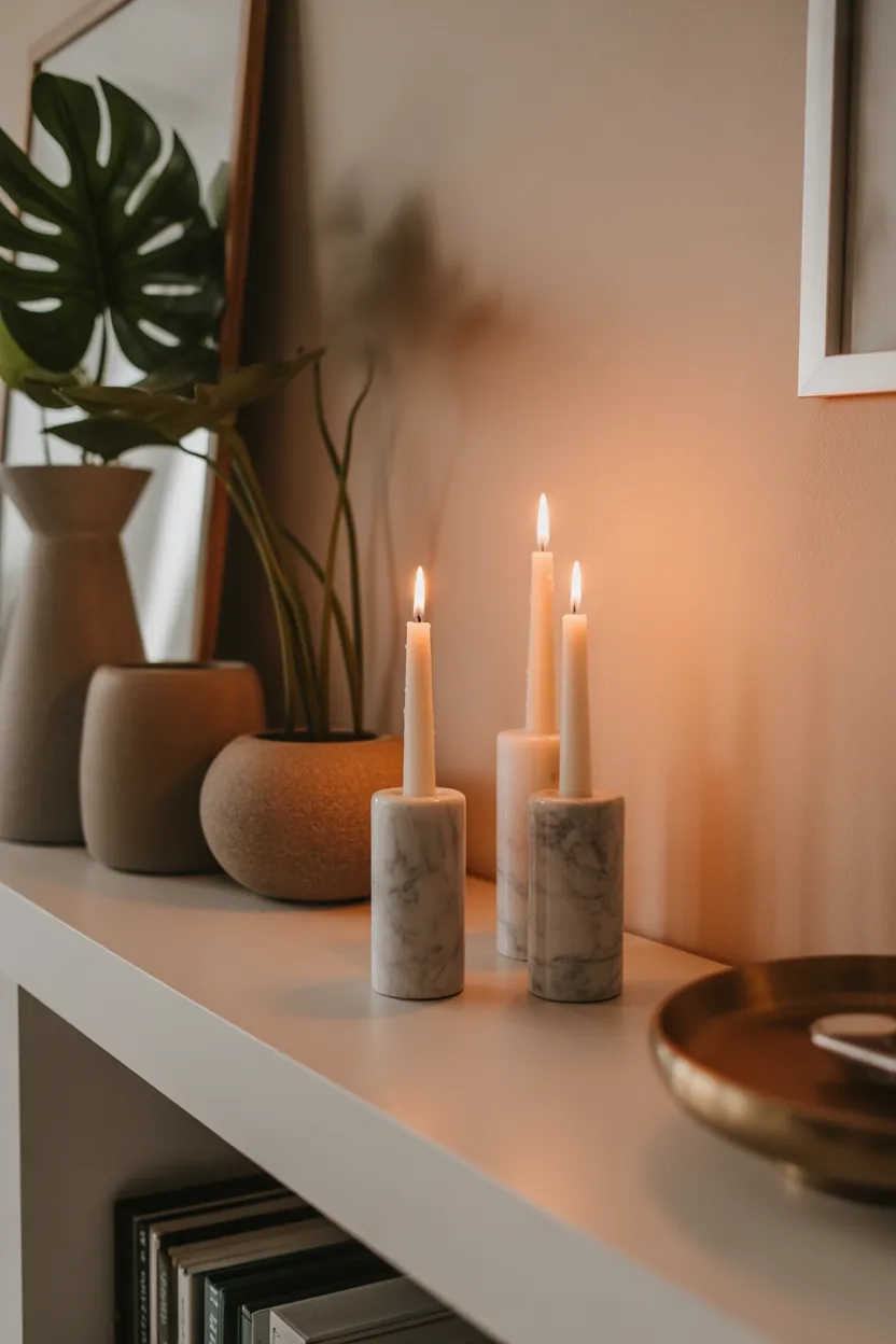 Marble Decoration Ideas with marble candle holders creating cozy ambiance in modern home decor