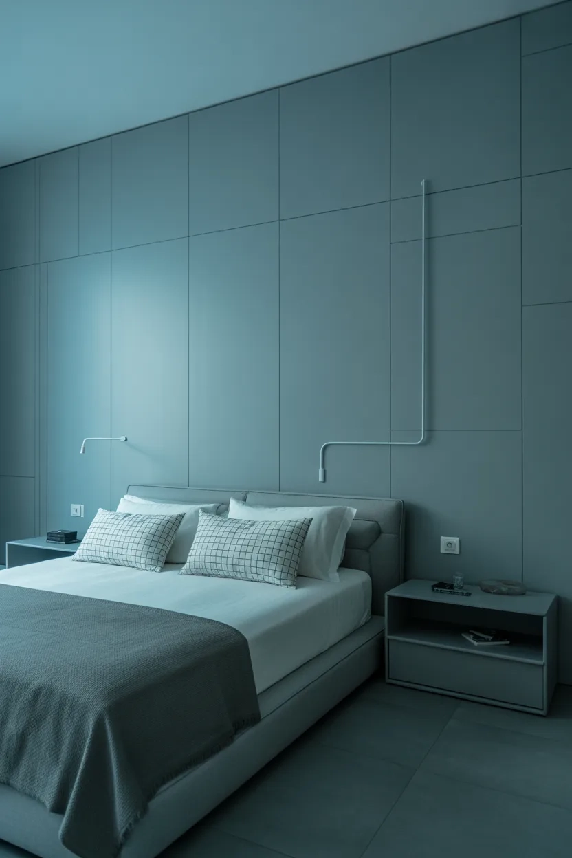 Minimalist style from Blue Bedroom Ideas featuring clean lines and modern blue tones