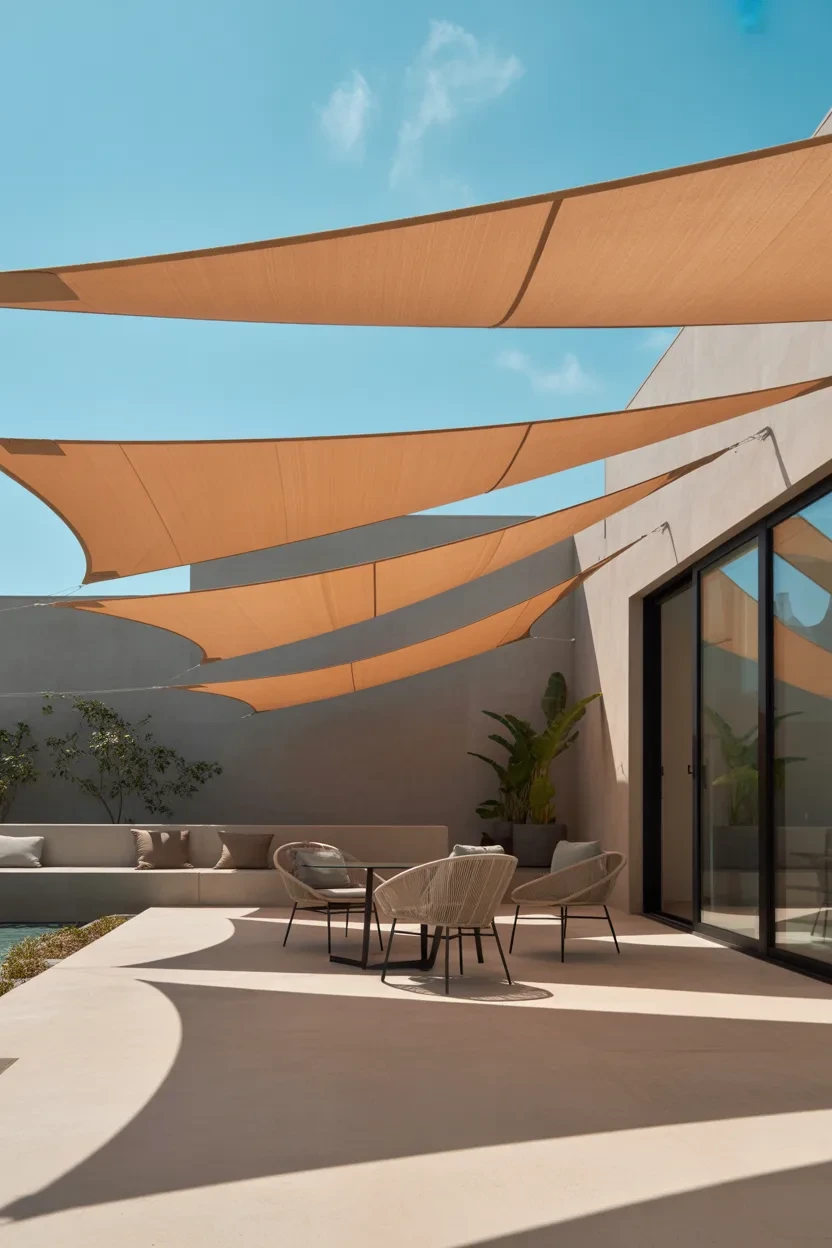 Patio Awning Ideas with sail shade awnings creating a contemporary and artistic outdoor look