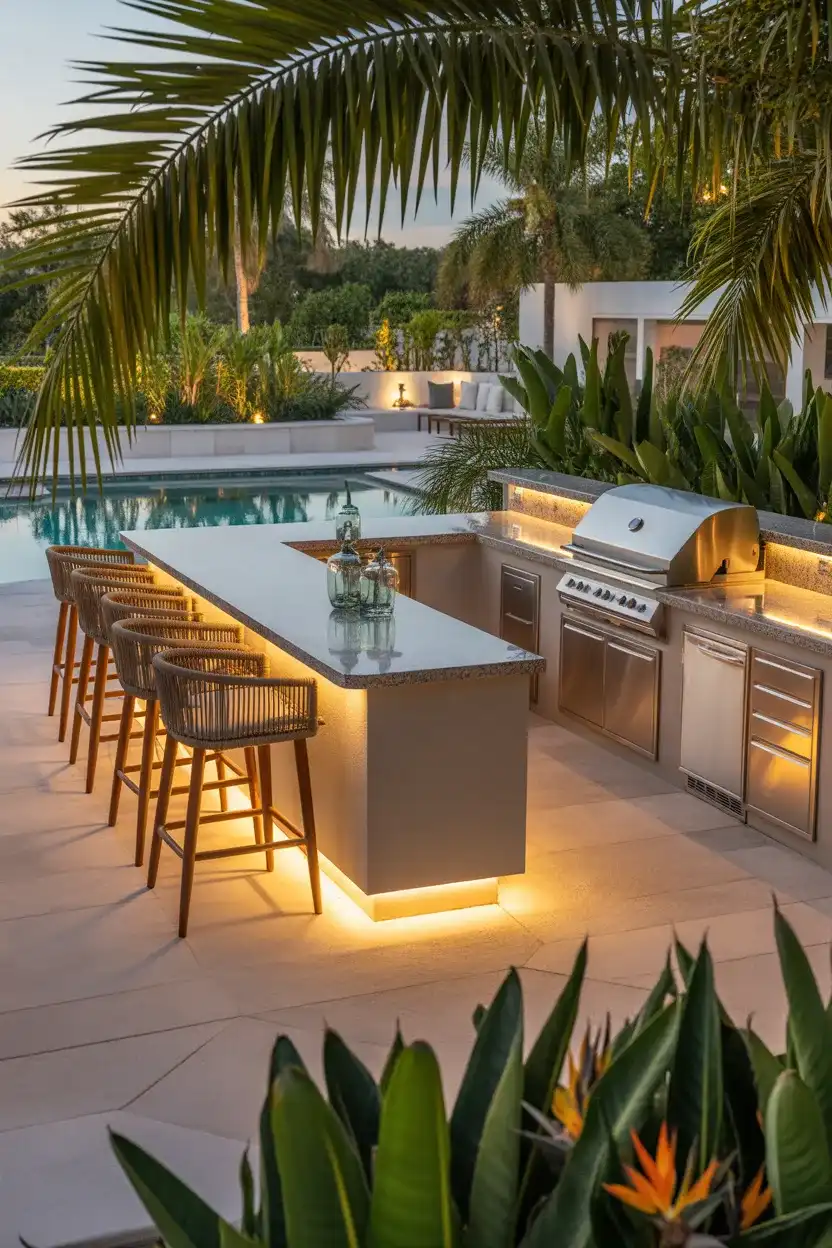 Patio Ideas for Florida Homes with outdoor kitchen and bar
